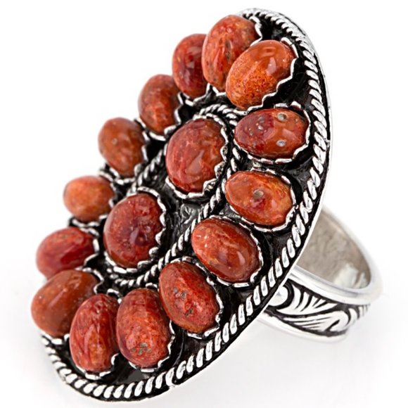 Huge SW REAL Red Coral in Platinum RH oxi-SS - Picture 4 of 5